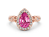 Rose gold Pear Cut Halo Diamond Solitaire with Filigree Band and Four-Prong Setting