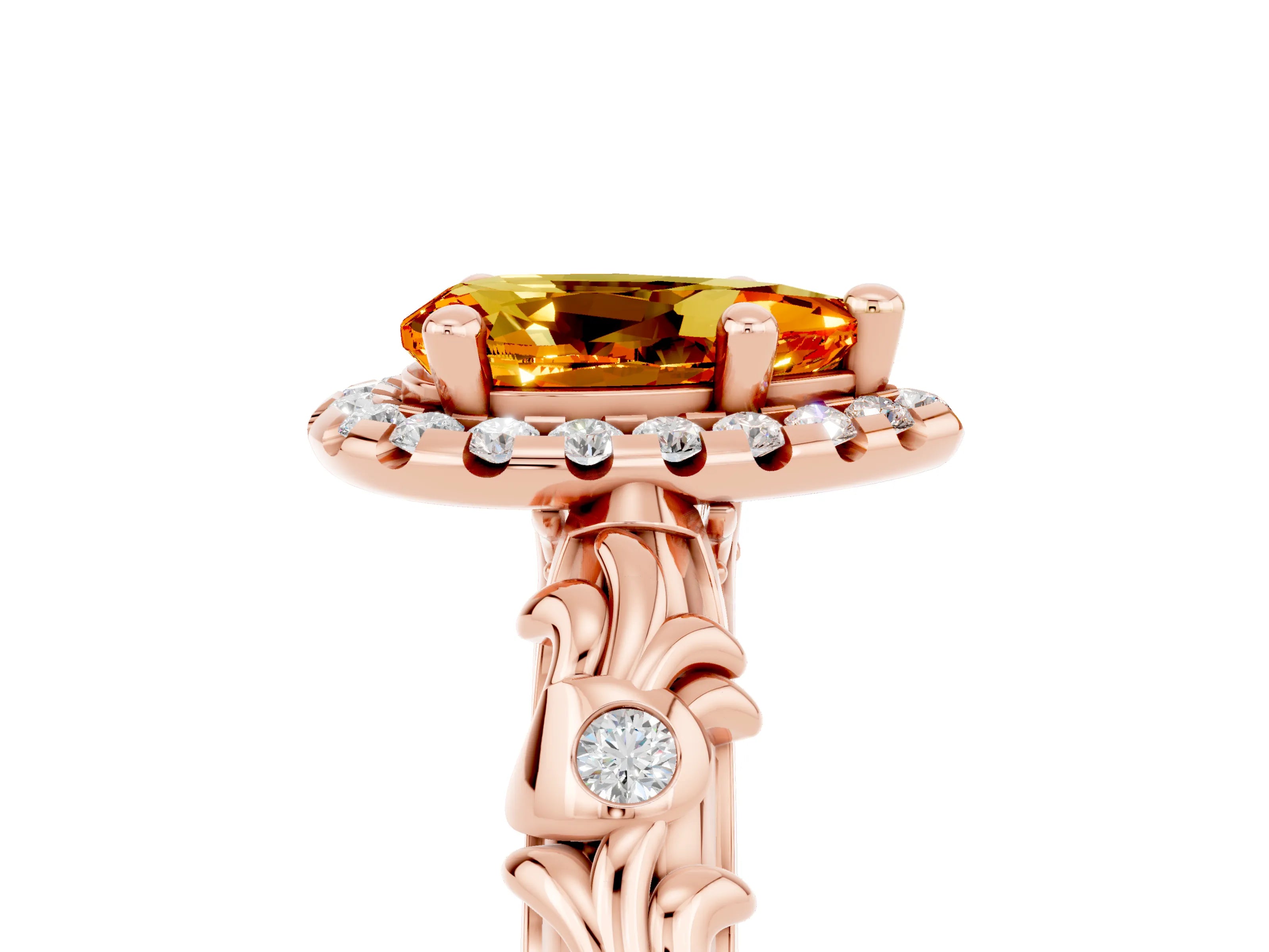 Rose gold Pear Cut Halo Diamond Solitaire with Filigree Band and Four-Prong Setting_5