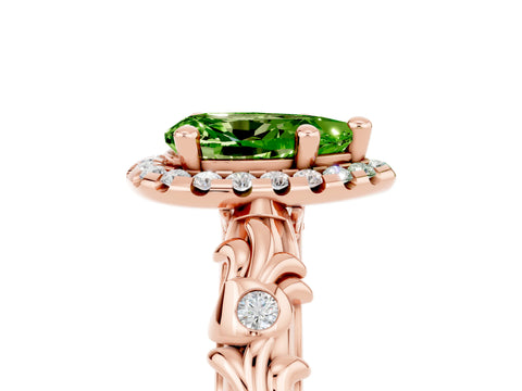 Rose gold Pear Cut Halo Diamond Solitaire with Filigree Band and Four-Prong Setting_5