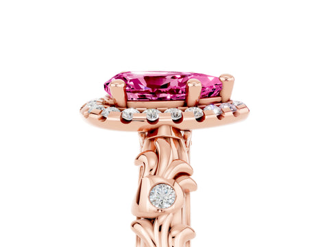 Rose gold Pear Cut Halo Diamond Solitaire with Filigree Band and Four-Prong Setting_5