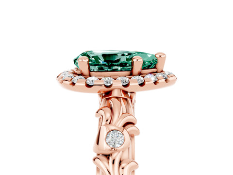 Rose gold Pear Cut Halo Diamond Solitaire with Filigree Band and Four-Prong Setting_5