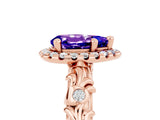 Rose gold Pear Cut Halo Diamond Solitaire with Filigree Band and Four-Prong Setting_5