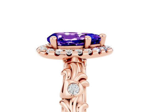 Rose gold Pear Cut Halo Diamond Solitaire with Filigree Band and Four-Prong Setting_5