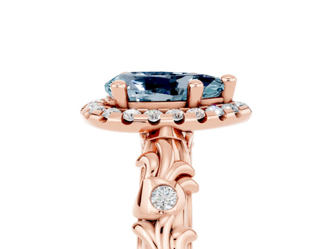 Rose gold Pear Cut Halo Diamond Solitaire with Filigree Band and Four-Prong Setting_5