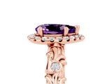 Rose gold Pear Cut Halo Diamond Solitaire with Filigree Band and Four-Prong Setting_5
