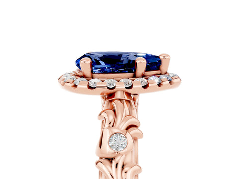 Rose gold Pear Cut Halo Diamond Solitaire with Filigree Band and Four-Prong Setting_5