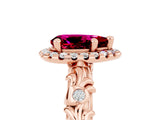 Rose gold Pear Cut Halo Diamond Solitaire with Filigree Band and Four-Prong Setting_5