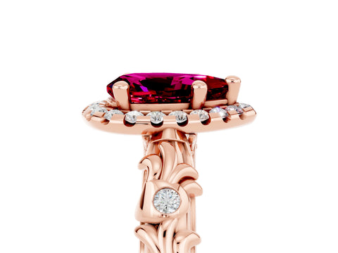 Rose gold Pear Cut Halo Diamond Solitaire with Filigree Band and Four-Prong Setting_5