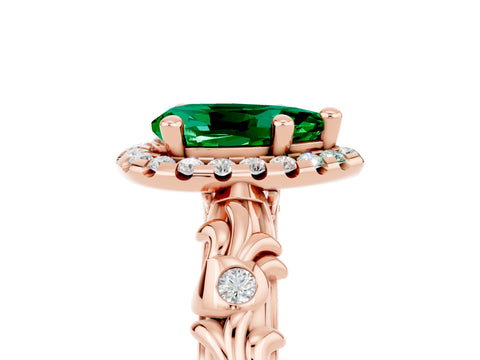 Rose gold Pear Cut Halo Diamond Solitaire with Filigree Band and Four-Prong Setting_5