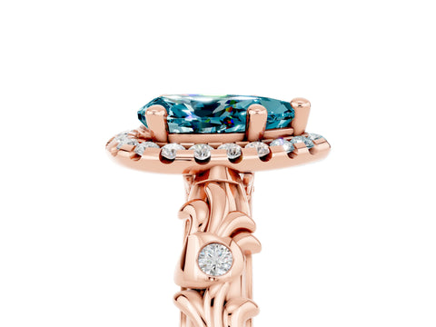 Rose gold Pear Cut Halo Diamond Solitaire with Filigree Band and Four-Prong Setting_5