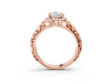 Rose gold Pear Cut Halo Diamond Solitaire with Filigree Band and Four-Prong Setting_6
