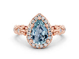 Rose gold Pear Cut Halo Diamond Solitaire with Filigree Band and Four-Prong Setting