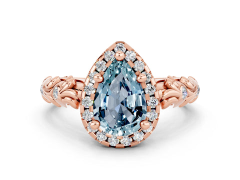 Rose gold Pear Cut Halo Diamond Solitaire with Filigree Band and Four-Prong Setting