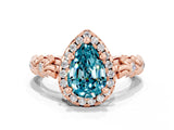 Rose gold Pear Cut Halo Diamond Solitaire with Filigree Band and Four-Prong Setting
