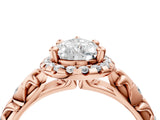 Rose gold Pear Cut Halo Diamond Solitaire with Filigree Band and Four-Prong Setting_7