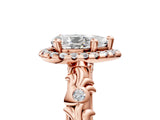 Rose gold Pear Cut Halo Diamond Solitaire with Filigree Band and Four-Prong Setting_8