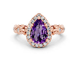 Rose gold Pear Cut Halo Diamond Solitaire with Filigree Band and Four-Prong Setting