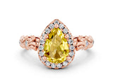 Rose gold Pear Cut Halo Diamond Solitaire with Filigree Band and Four-Prong Setting