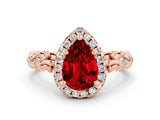 Rose gold Pear Cut Halo Diamond Solitaire with Filigree Band and Four-Prong Setting