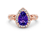 Rose gold Pear Cut Halo Diamond Solitaire with Filigree Band and Four-Prong Setting
