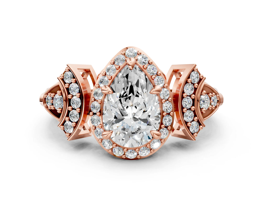 Rose gold Pear Cut Halo Diamond Split Shank Engagement Ring with Four-Prong Setting_9
