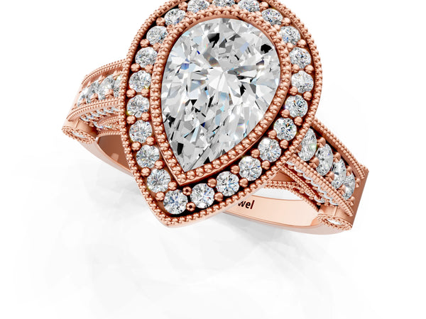 Rose Gold Pear-Shaped Vintage Bezel Halo Engagement Ring Setting