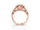 Rose gold Pear Cut Halo Diamond Split Shank Pave Ring_12