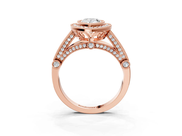 Rose Gold Pear-Shaped Vintage Bezel Halo Engagement Ring Setting