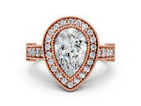 Rose gold Pear Cut Halo Diamond Split Shank Pave Ring_9