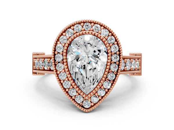 Rose Gold Pear-Shaped Vintage Bezel Halo Engagement Ring Setting