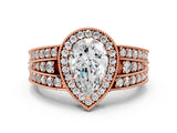 Rose gold Pear Cut Halo Diamond Split Shank Ring with Prong Setting_3