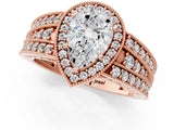 Rose gold Pear Cut Halo Diamond Split Shank Ring with Prong Setting_4