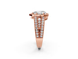 Rose gold Pear Cut Halo Diamond Split Shank Ring with Prong Setting_5