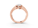 Rose gold Pear Cut Halo Diamond Split Shank Ring with Prong Setting_6