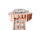 Rose gold Pear Cut Halo Diamond Split Shank Ring with Scalloped Prong Setting_12