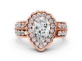 Rose gold Pear Cut Halo Diamond Split Shank Ring with Scalloped Prong Setting_7