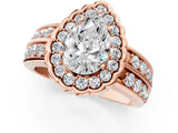 Rose gold Pear Cut Halo Diamond Split Shank Ring with Scalloped Prong Setting_8