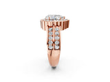 Rose gold Pear Cut Halo Diamond Split Shank Ring with Scalloped Prong Setting_9