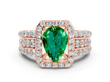Rose gold Pear Cut Halo Emerald Ring with Split Shank and Four-Prong Setting