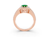 Rose gold Pear Cut Halo Emerald Ring with Split Shank and Four-Prong Setting_3