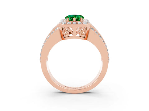 Rose gold Pear Cut Halo Emerald Ring with Split Shank and Four-Prong Setting_3