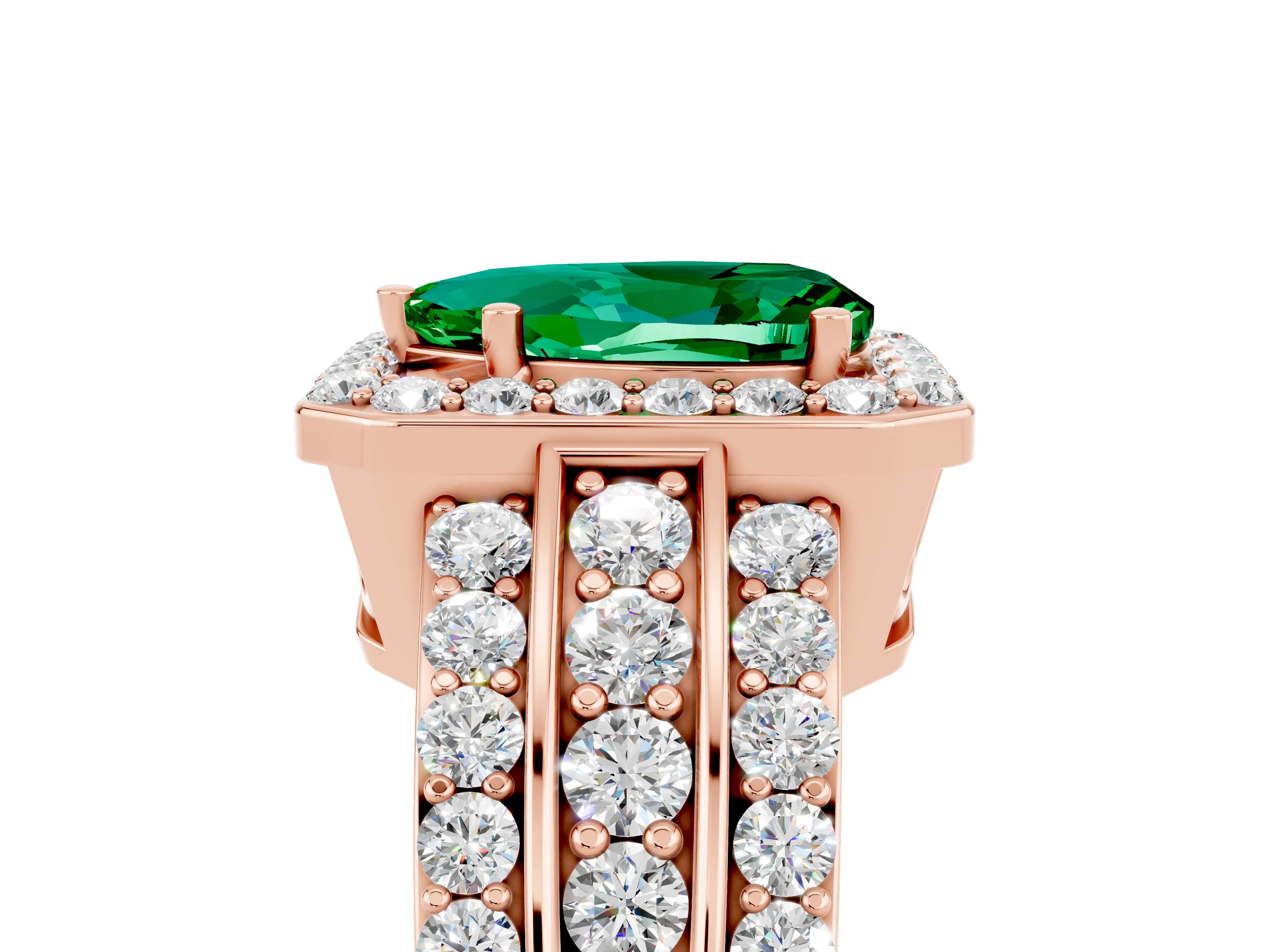 Rose gold Pear Cut Halo Emerald Ring with Split Shank and Four-Prong Setting_5