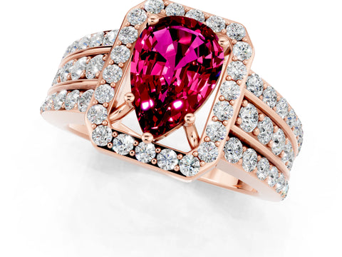 Rose gold Pear Cut Halo Garnet Ring with Split Shank and Four-Prong Setting_1