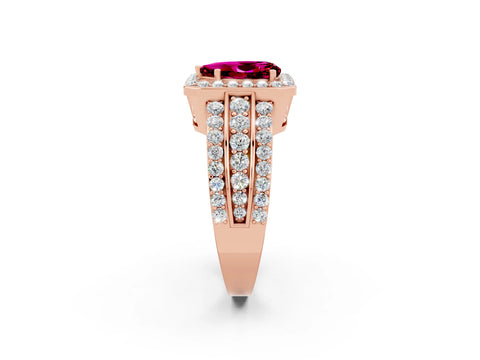 Rose gold Pear Cut Halo Garnet Ring with Split Shank and Four-Prong Setting_2