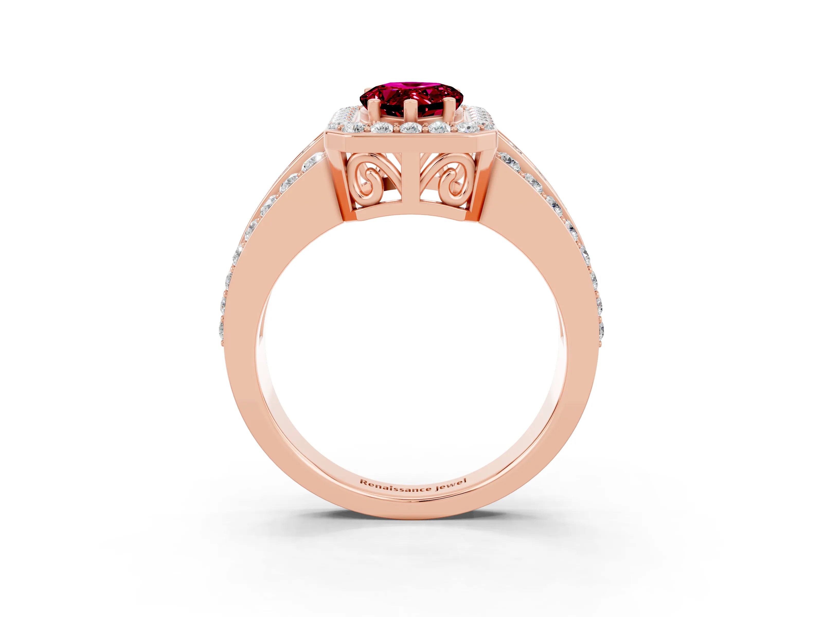 Rose gold Pear Cut Halo Garnet Ring with Split Shank and Four-Prong Setting_3