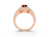 Rose gold Pear Cut Halo Garnet Ring with Split Shank and Four-Prong Setting_3