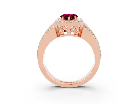Rose gold Pear Cut Halo Garnet Ring with Split Shank and Four-Prong Setting_3