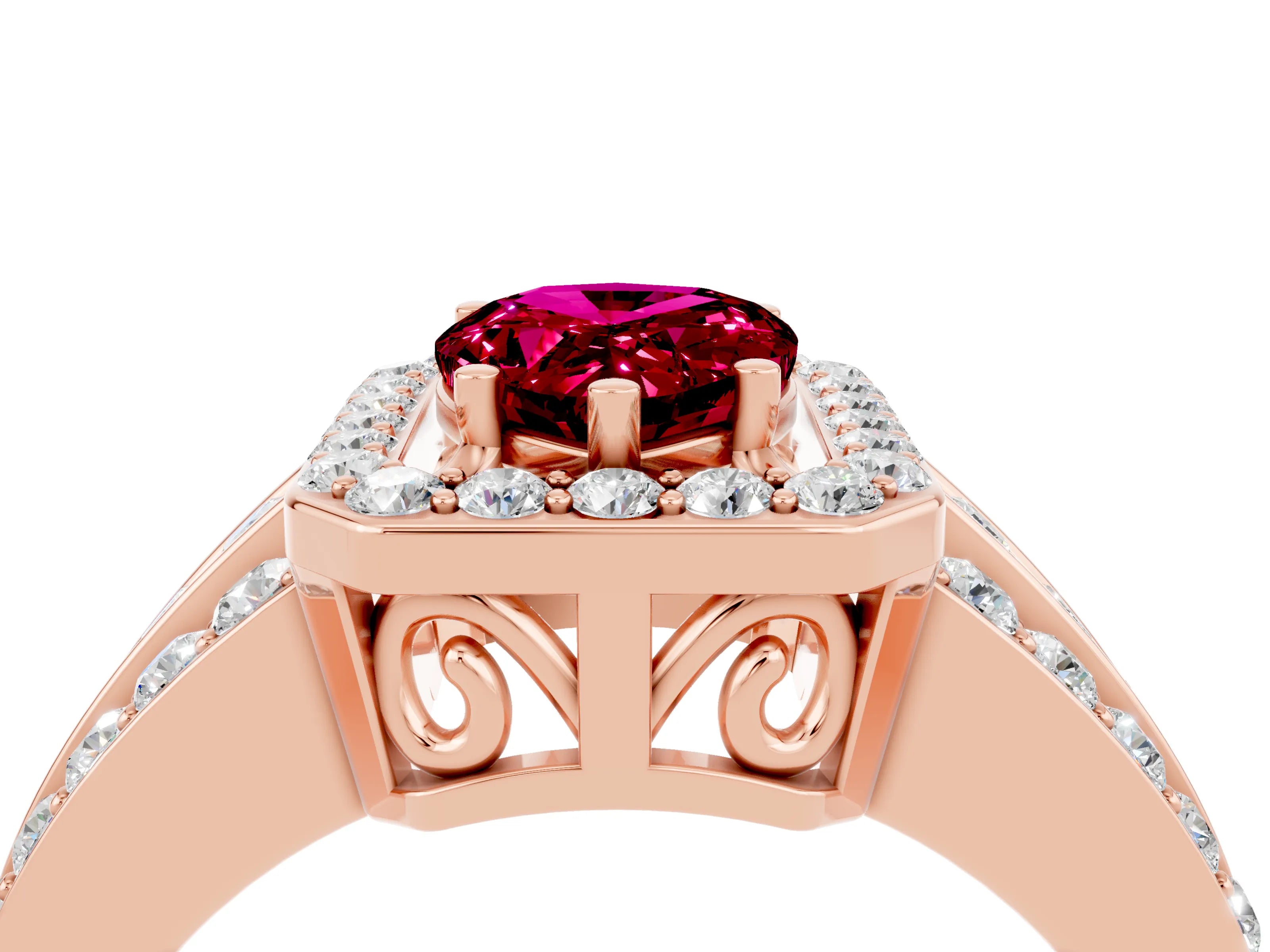 Rose gold Pear Cut Halo Garnet Ring with Split Shank and Four-Prong Setting_4