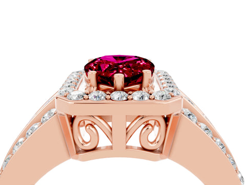 Rose gold Pear Cut Halo Garnet Ring with Split Shank and Four-Prong Setting_4