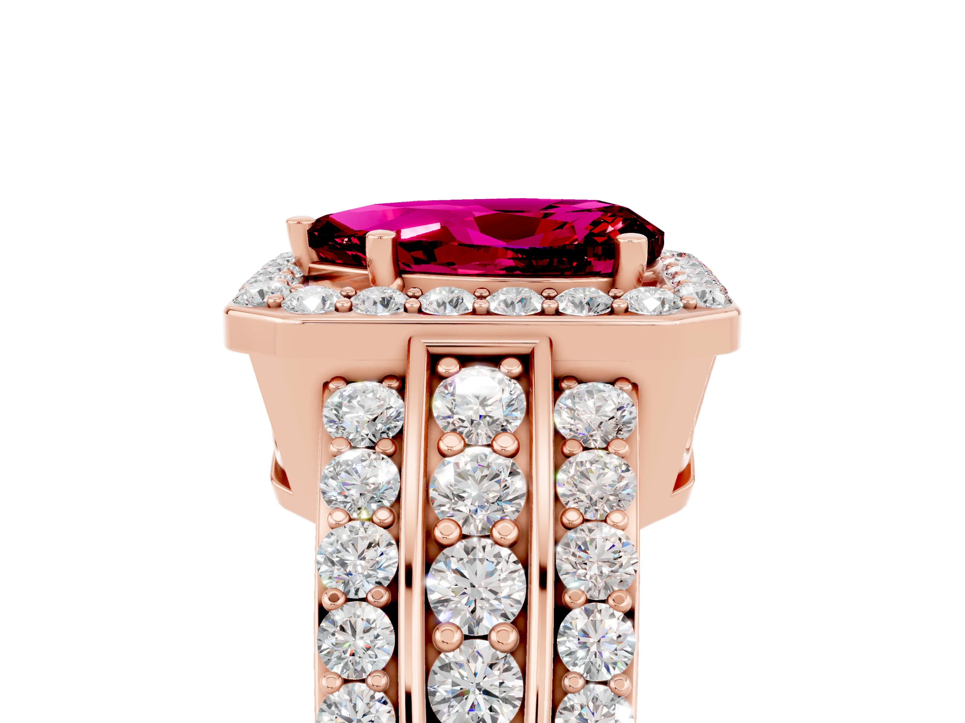 Rose gold Pear Cut Halo Garnet Ring with Split Shank and Four-Prong Setting_5